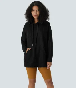 Sweatshirts & Hoodies<HALARA Ribbed Knit Hooded Drawstring Dropped Shoulder Kangaroo Pocket Oversize Casual Sweatshirt