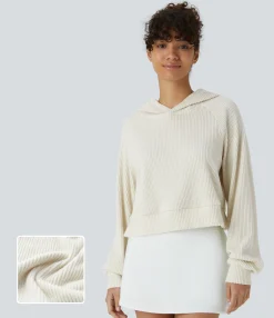 Sweatshirts & Hoodies<HALARA Ribbed Knit Hooded Long Sleeve Casual Sweatshirt