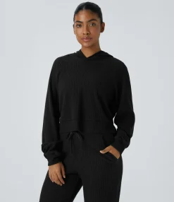 Sweatshirts & Hoodies<HALARA Ribbed Knit Hooded Long Sleeve Casual Sweatshirt
