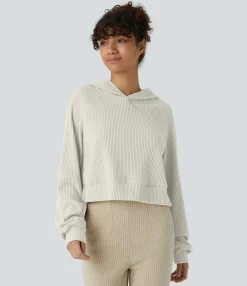 Sweatshirts & Hoodies<HALARA Ribbed Knit Hooded Long Sleeve Casual Sweatshirt