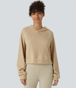 Sweatshirts & Hoodies<HALARA Ribbed Knit Hooded Long Sleeve Casual Sweatshirt