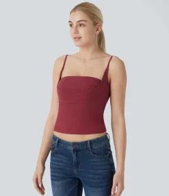 Casual Tops|Tank Tops & Camis<HALARA Ribbed Knit 2-in-1 Skinny Casual Cami Top