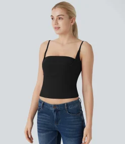 Casual Tops|Tank Tops & Camis<HALARA Ribbed Knit 2-in-1 Skinny Casual Cami Top