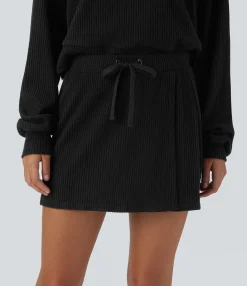Casual Skirts|Mini Skirts<HALARA Ribbed Knit Mid Rise Drawstring Pocket 2-in-1 Mini Casual Skirt