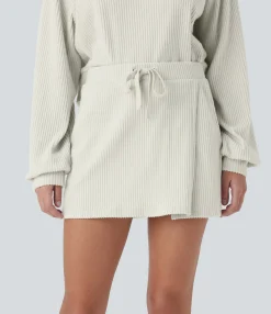 Casual Skirts|Mini Skirts<HALARA Ribbed Knit Mid Rise Drawstring Pocket 2-in-1 Mini Casual Skirt