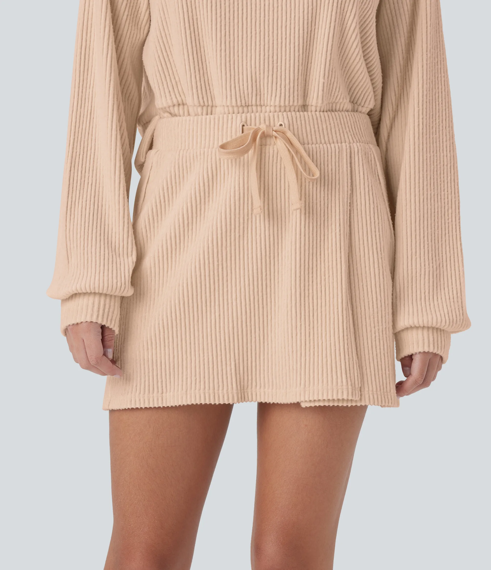 Casual Skirts|Mini Skirts<HALARA Ribbed Knit Mid Rise Drawstring Pocket 2-in-1 Mini Casual Skirt