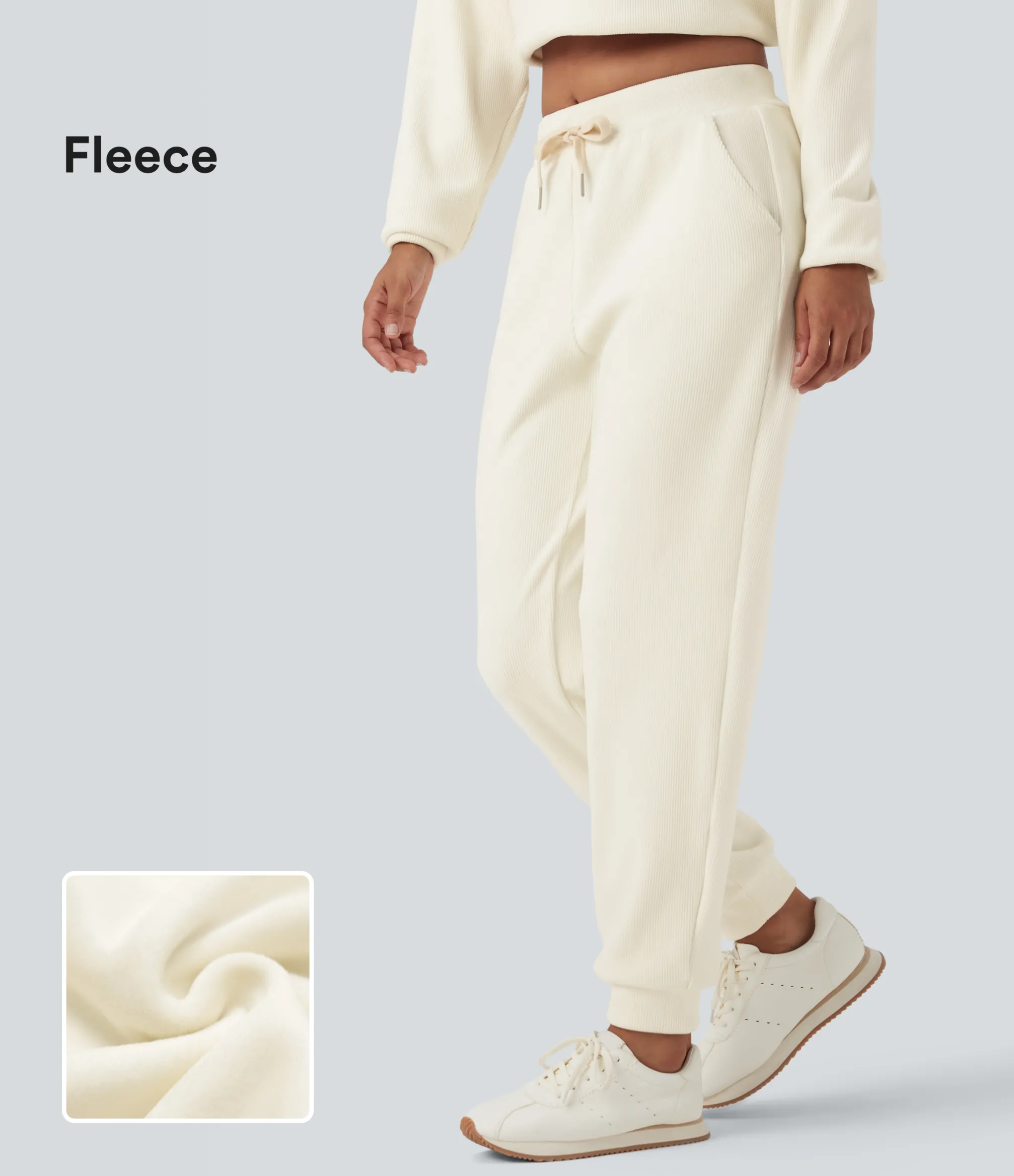 Joggers|Joggers<HALARA Ribbed Knit Mid Rise Drawstring Tapered Fleece Casual Joggers with Pockets