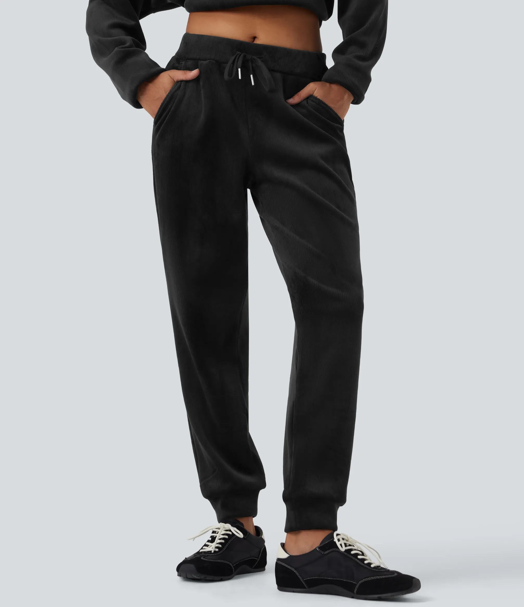 Joggers|Joggers<HALARA Ribbed Knit Mid Rise Drawstring Tapered Fleece Casual Joggers with Pockets
