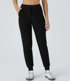 Pants|Joggers<HALARA Ribbed Knit Mid Rise Drawstring Pockets Casual Joggers