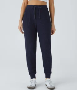 Pants|Joggers<HALARA Ribbed Knit Mid Rise Drawstring Pockets Casual Joggers