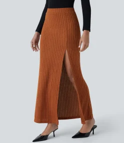 Maxi & Midi Skirts|Casual Skirts<HALARA Ribbed Knit Mid Rise Maxi Casual Skirt