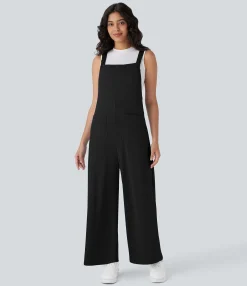 Jumpsuits<HALARA Ribbed Knit Pockets Wide Leg Casual Overalls