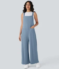 Jumpsuits<HALARA Ribbed Knit Pockets Wide Leg Casual Overalls