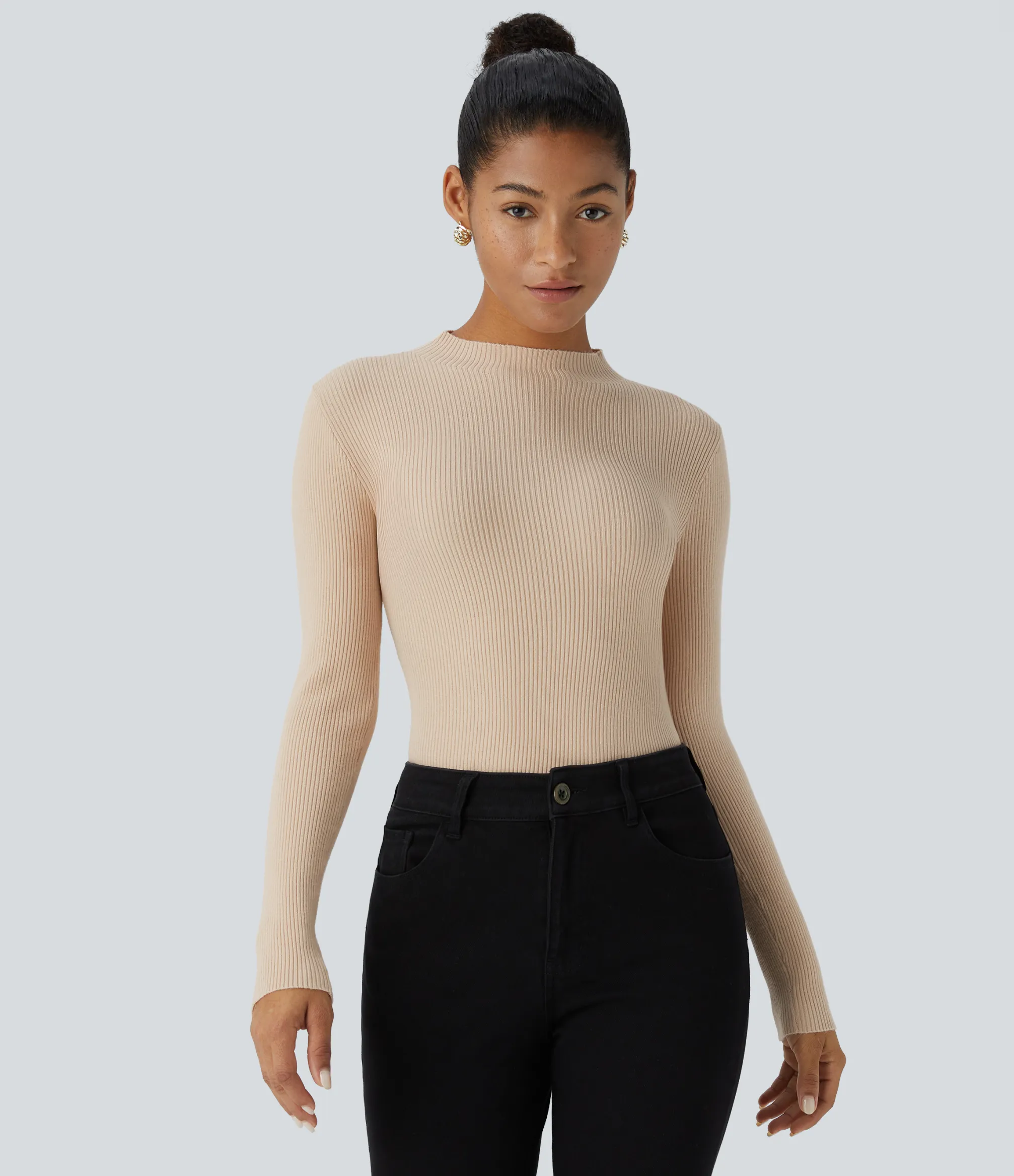 Sweaters<HALARA Ribbed Knit Round Neck Long Sleeve Casual Sweater