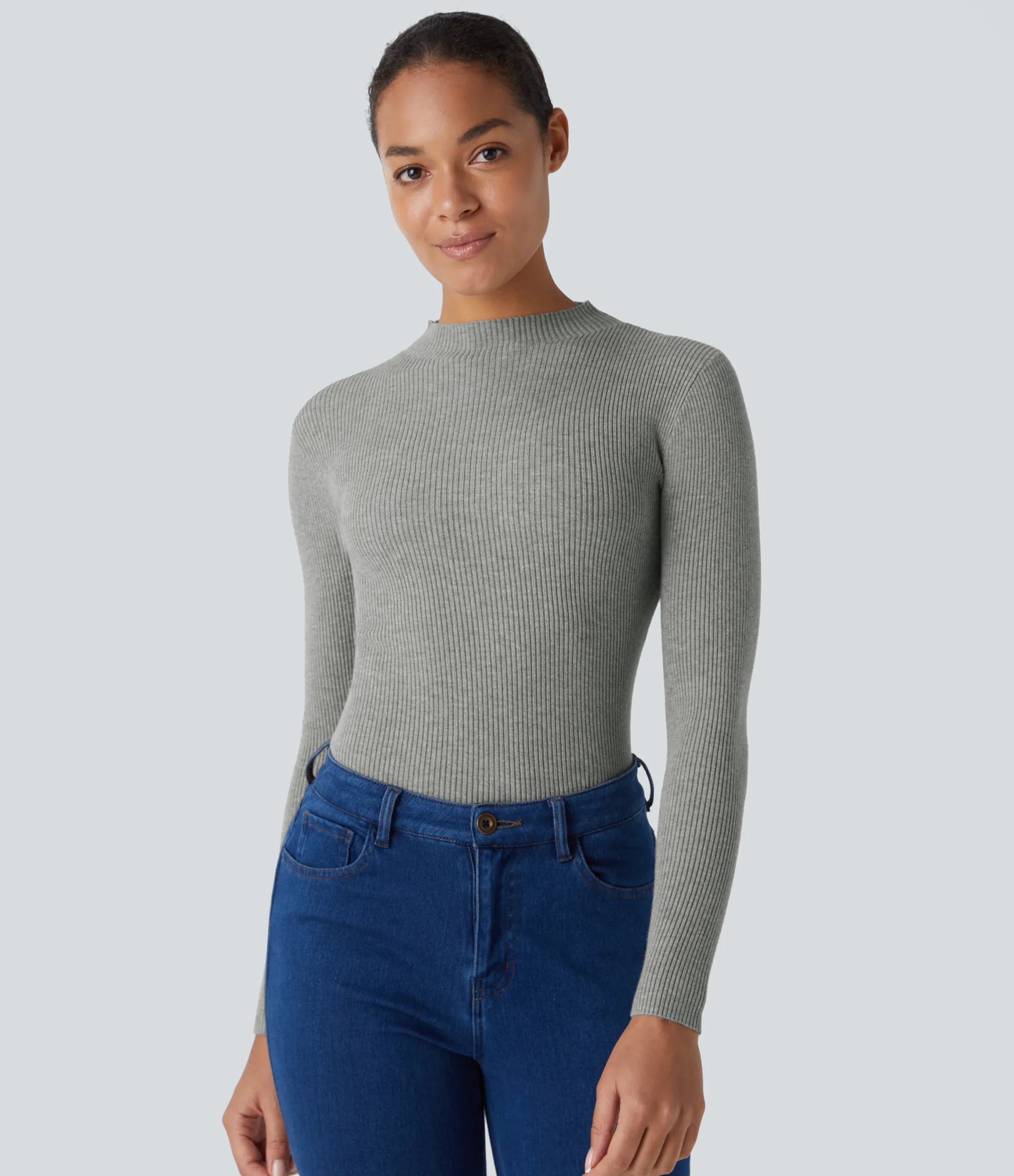 Sweaters<HALARA Ribbed Knit Round Neck Long Sleeve Casual Sweater