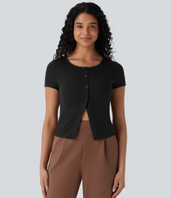 Work Tops<HALARA Ribbed Knit Square Neck Slim Work Top