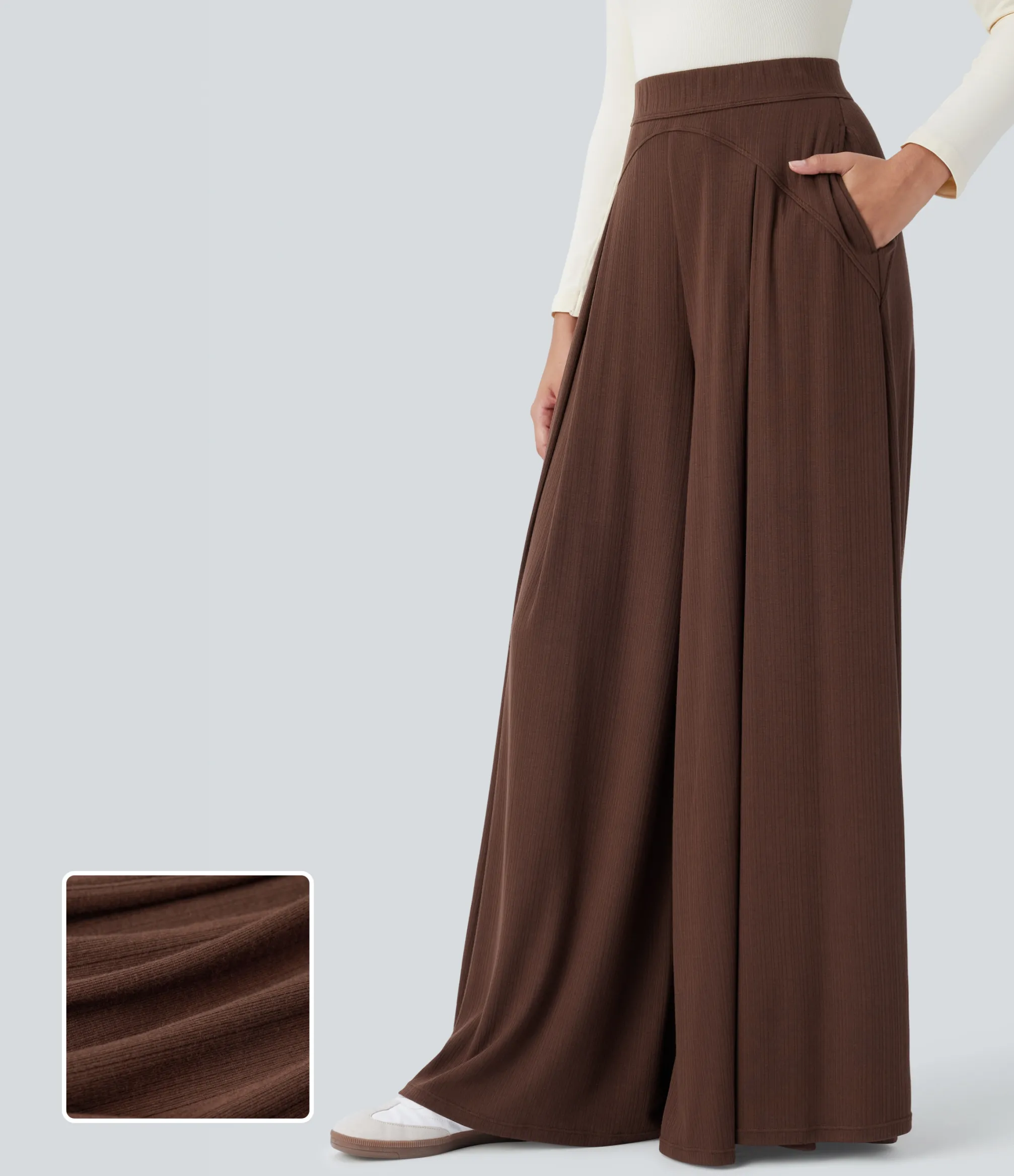 High-Waisted Pants|Pants<HALARA Ribbed Knit Super High Waisted Pocket Wide Leg Palazzo Casual Pants