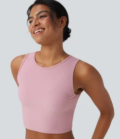 Casual Tops|Tank Tops & Camis<HALARA Ribbed Knit Ultra-slim Cropped Casual Tank Top