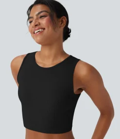 Casual Tops|Tank Tops & Camis<HALARA Ribbed Knit Ultra-slim Cropped Casual Tank Top