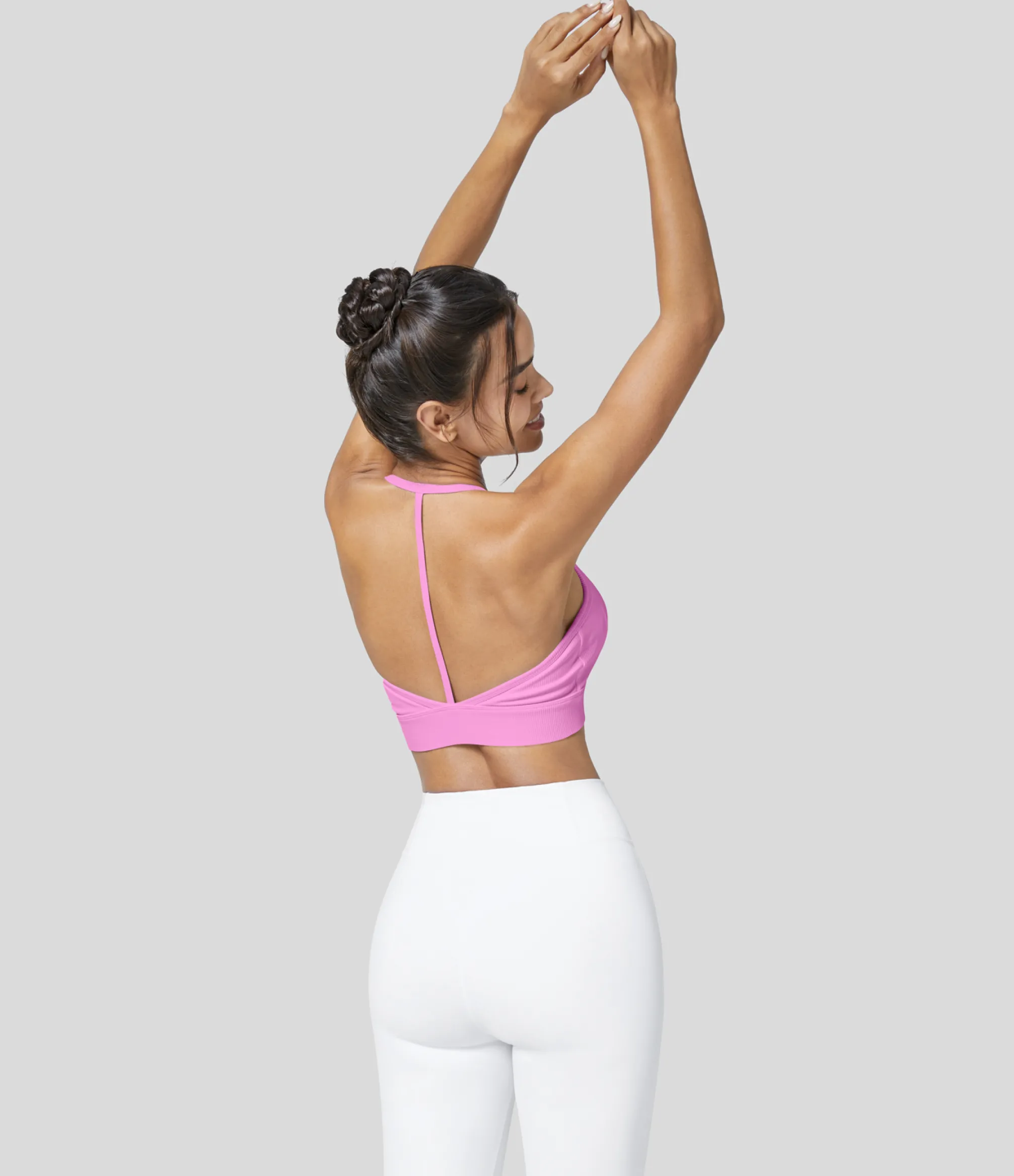 Sports Bras|Sports Bras<HALARA Ribbed Low Support Halter Solid Cropped Yoga Sports Bra