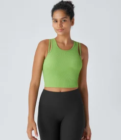 Tank Tops & Camis|Tank Tops<HALARA Ribbed Racerback Cut Out Cropped Workout Tank Top