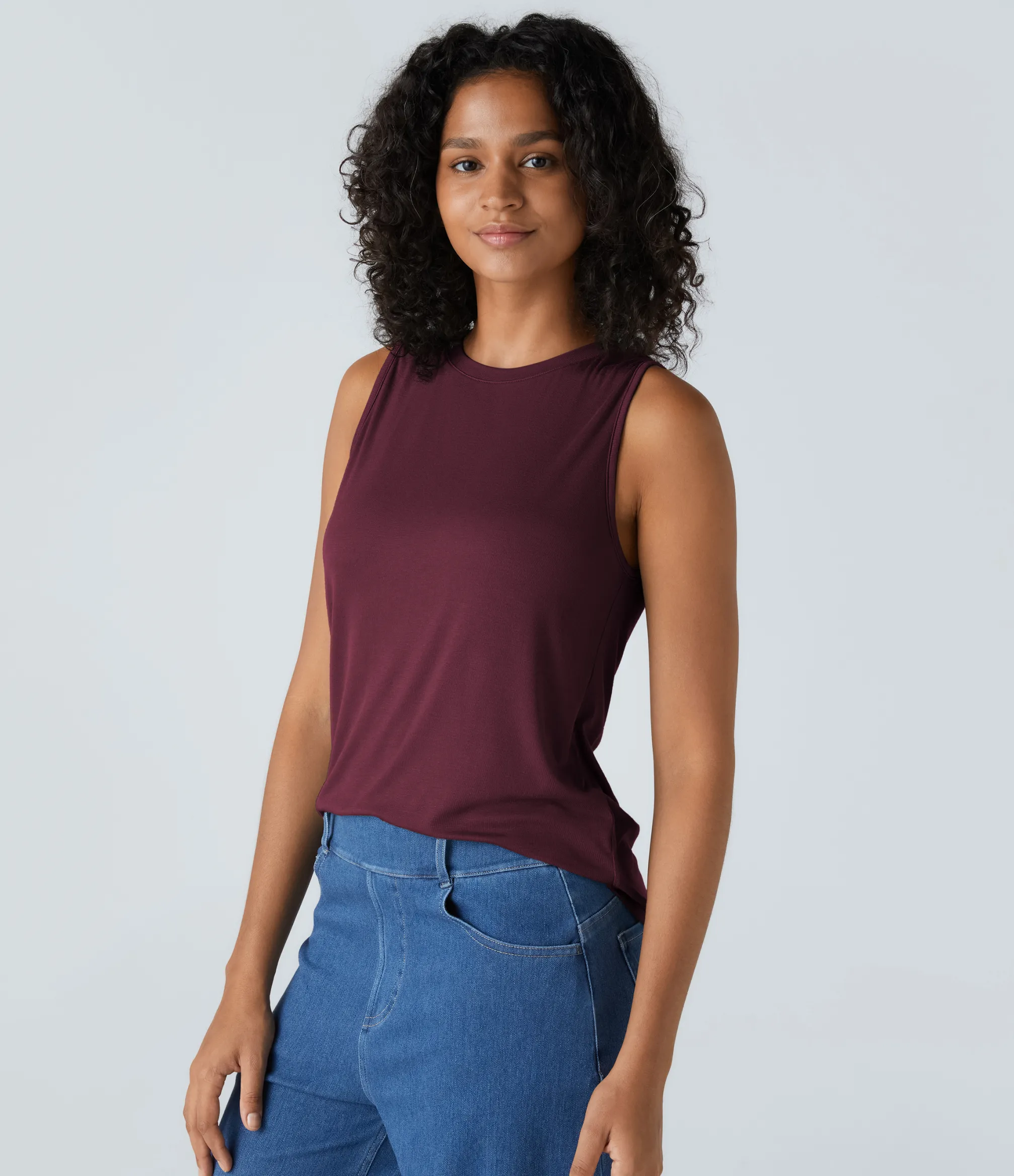 Casual Tops|Tank Tops & Camis<HALARA Ribbed Round Neck Basic Casual Tank Top