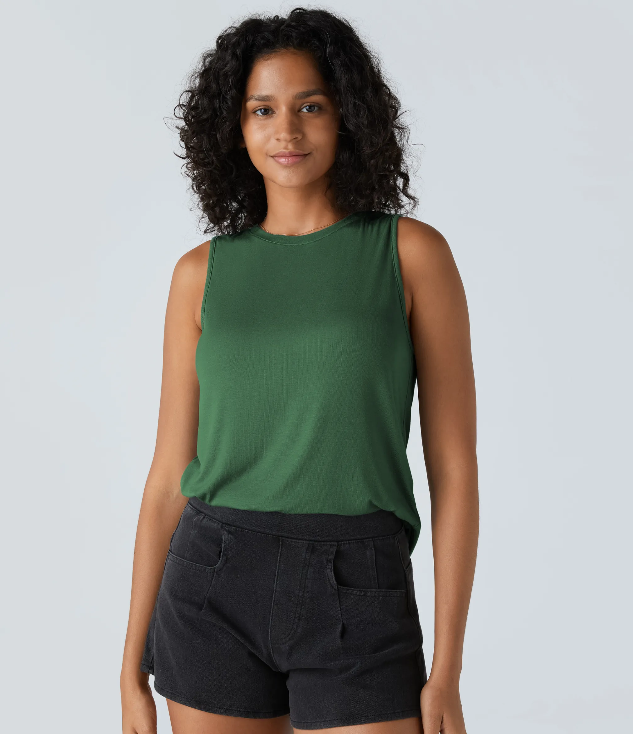 Casual Tops|Tank Tops & Camis<HALARA Ribbed Round Neck Basic Casual Tank Top