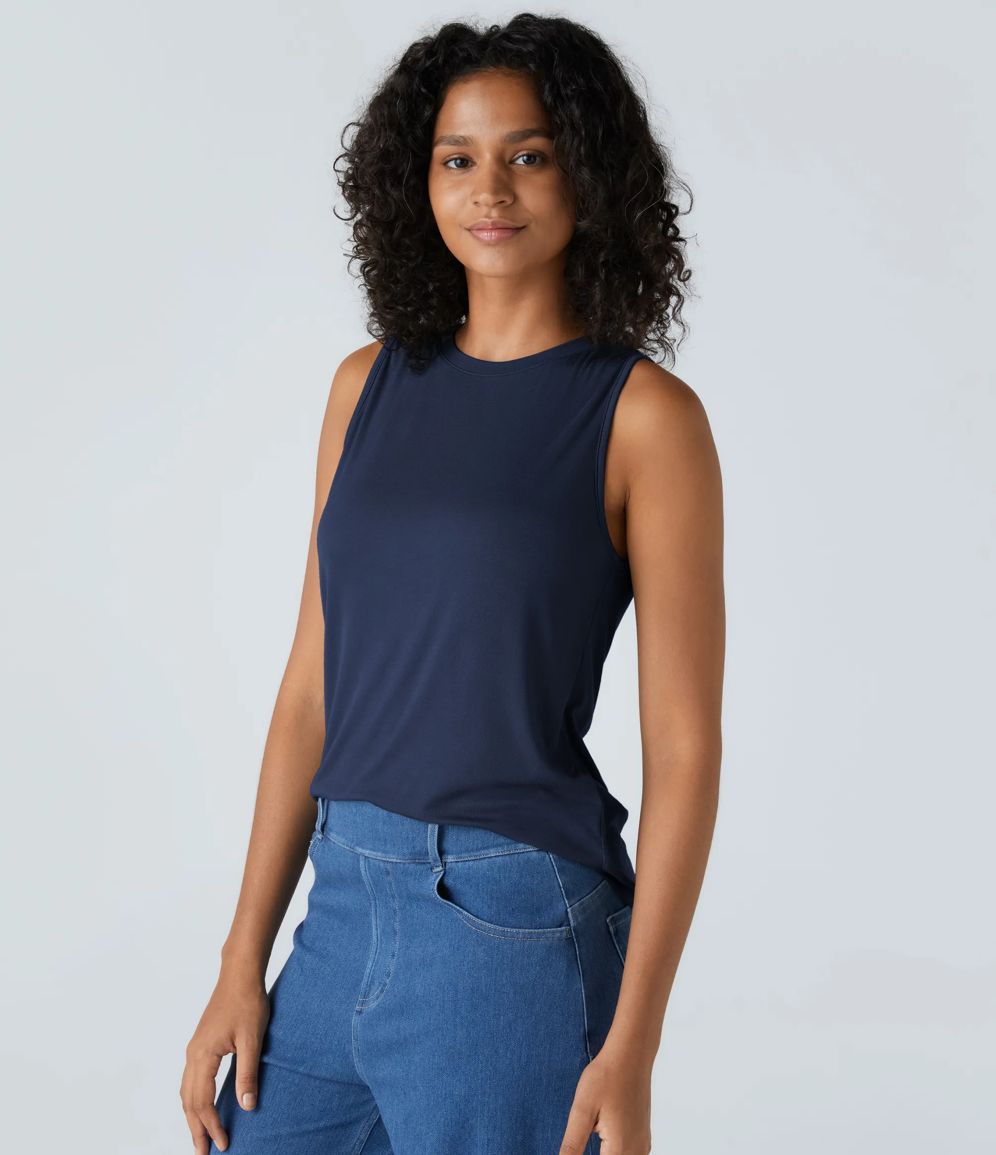 Casual Tops|Tank Tops & Camis<HALARA Ribbed Round Neck Basic Casual Tank Top