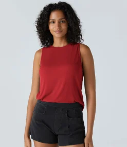 Casual Tops|Tank Tops & Camis<HALARA Ribbed Round Neck Basic Casual Tank Top