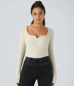 Casual Tops<HALARA Ribbed Scoop Neck Long Sleeve Slim Casual Top