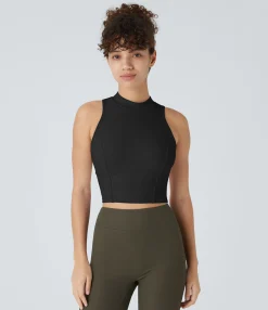 Tank Tops & Camis|Tank Tops<HALARA Ribbed Stand Collar Racerback Cropped Skinny Workout Tank Top