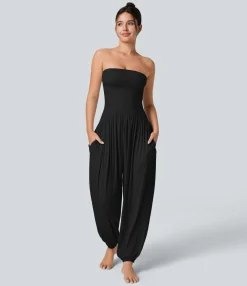 Jumpsuits<HALARA Ribbed Tube Backless Side Pocket Casual Jumpsuit