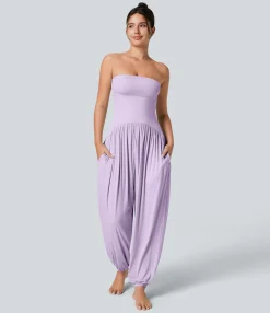 Jumpsuits<HALARA Ribbed Tube Backless Side Pocket Casual Jumpsuit