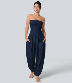 Jumpsuits<HALARA Ribbed Tube Backless Side Pocket Casual Jumpsuit