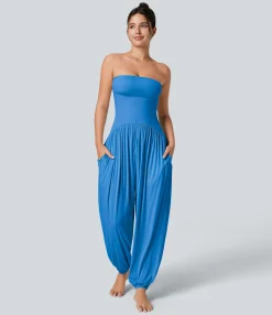 Jumpsuits<HALARA Ribbed Tube Backless Side Pocket Casual Jumpsuit
