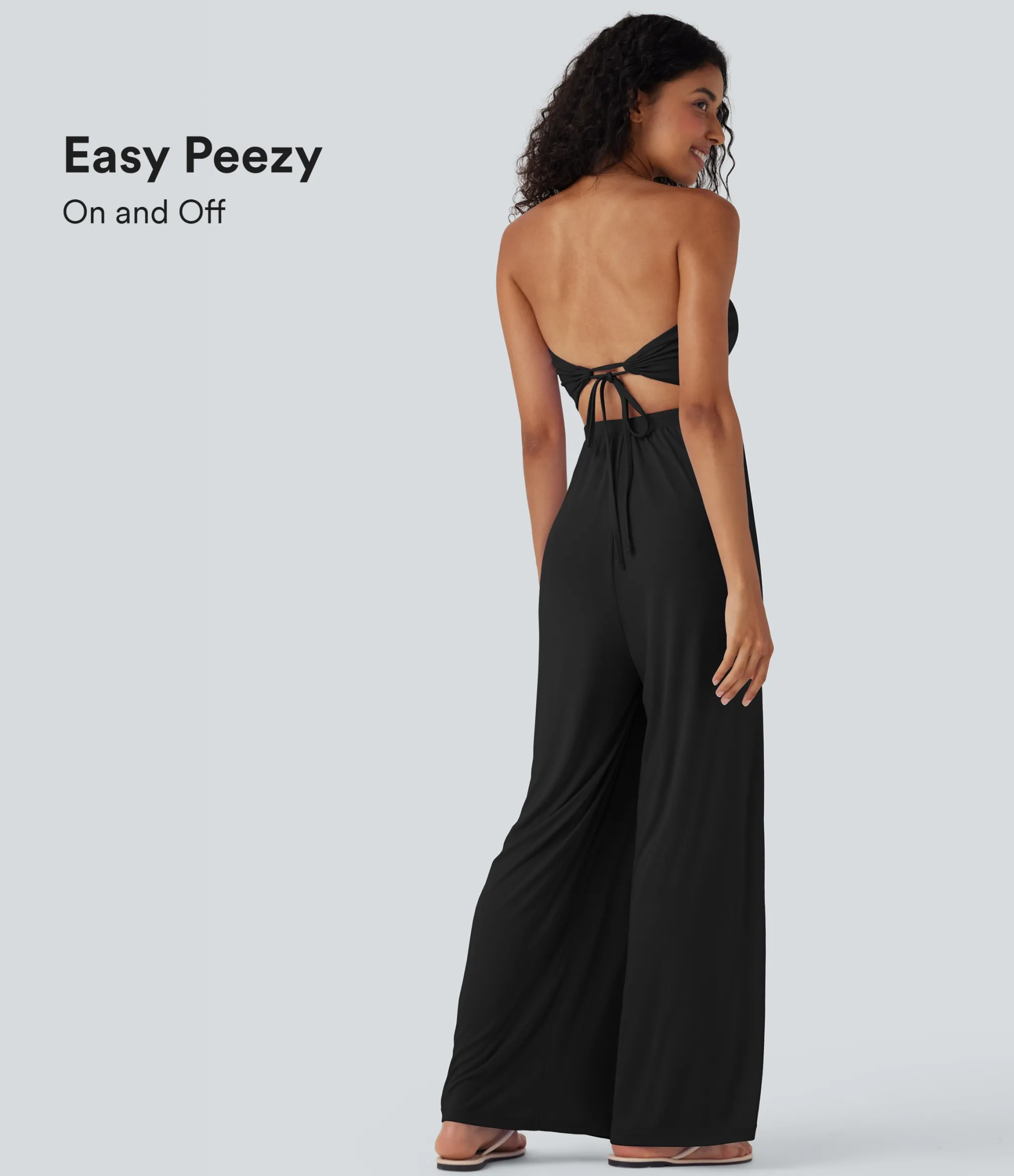 Jumpsuits<HALARA Ribbed Tube Tie Back Resort Jumpsuit with Pockets-Easy Peezy Edition
