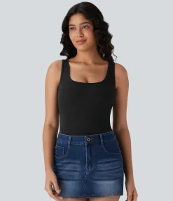 Bodysuits<HALARA Ribbed U Neck Adjustable Leg Straps Casual Bodysuit-Easy Peezy