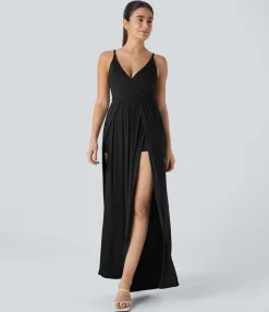 Jumpsuits<HALARA Ribbed V Neck Tie Back 2-in-1 Jumpsuit