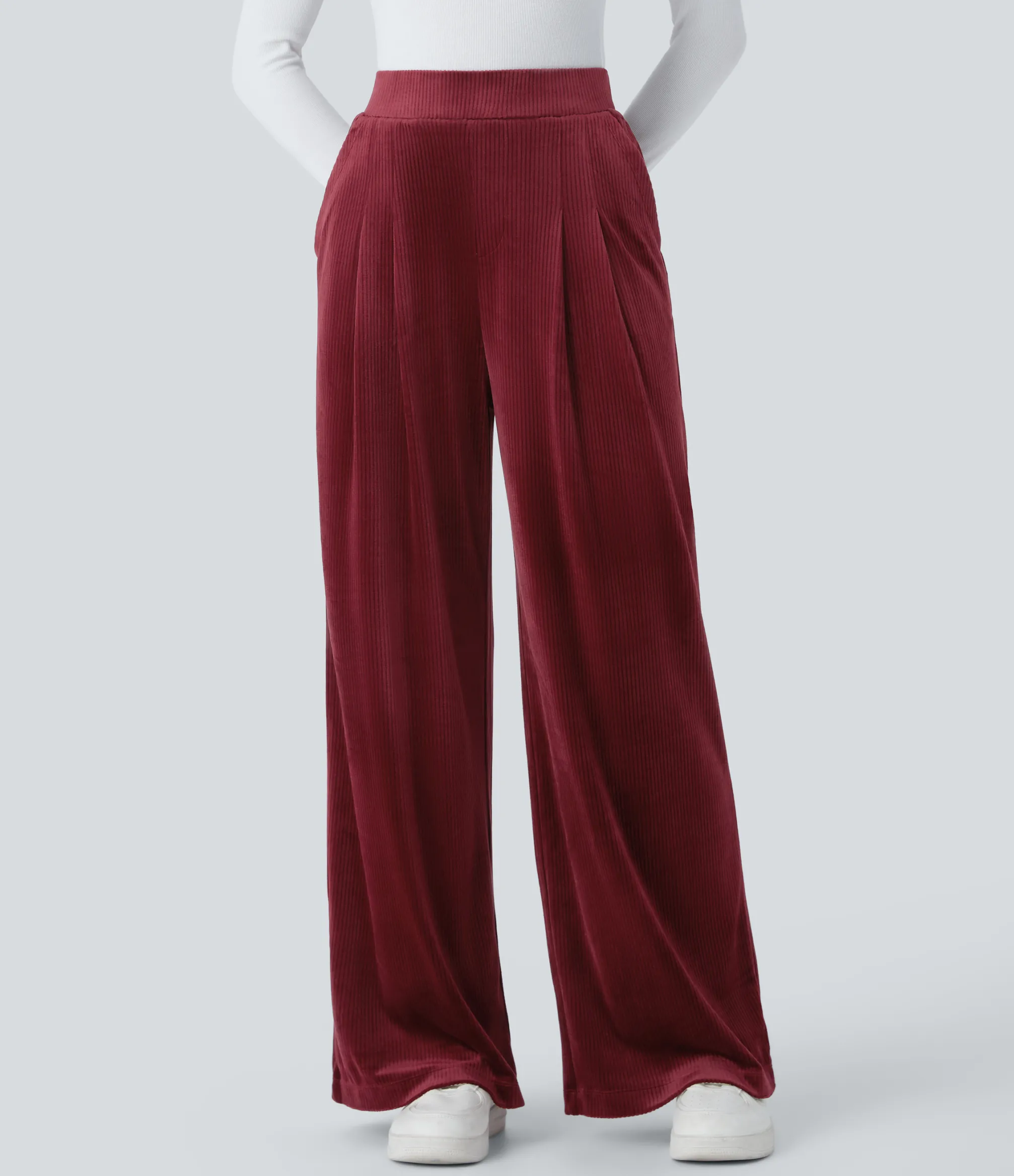 Pants|High-Waisted Pants<HALARA Ribbed Velvet High Waisted Pocket Wide Leg Casual Pants