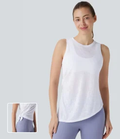 Yoga Tops|Tank Tops & Camis<HALARA Round Neck Asymmetric Hem Tie Side Yoga Tank Top