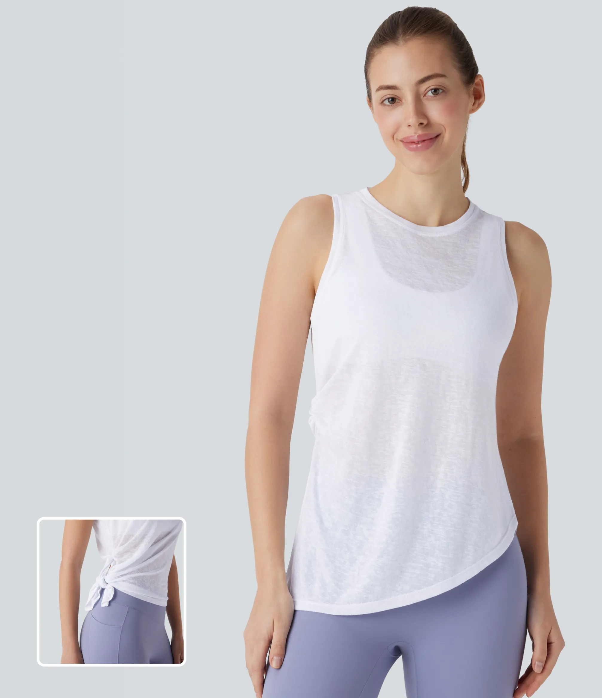 Yoga Tops|Tank Tops & Camis<HALARA Round Neck Asymmetric Hem Tie Side Yoga Tank Top