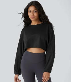 Sweatshirts & Hoodies<HALARA Round Neck Batwing Sleeve Cropped Relaxed Casual Sweatshirt