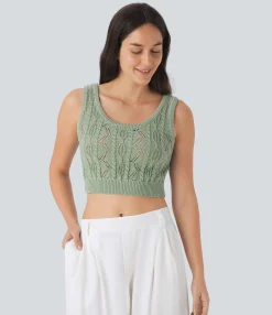 Tank Tops & Camis|Sweaters<HALARA Round Neck Cable Hollow Out Cropped Casual Knit Tank Top