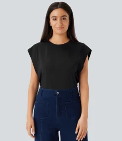 Casual Tops<HALARA Round Neck Cap Sleeve Casual Top