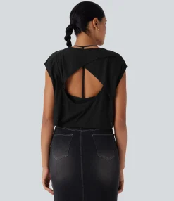 Casual Tops<HALARA Round Neck Cap Sleeve Cut Out Casual Top