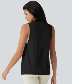 Tank Tops & Camis|Tank Tops<HALARA Round Neck Cool Touch Yoga Tank Top with Pockets-UPF50+