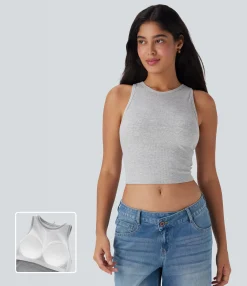 Casual Tops|Tank Tops & Camis<HALARA Round Neck Cropped Casual Tank Top