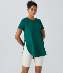 Casual Tops<HALARA Round Neck Curved Hem Casual Tee