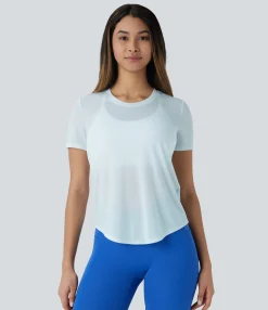 Yoga Tops|Sports Tops<HALARA Round Neck Curved Hem Quick Dry Yoga Sports Top