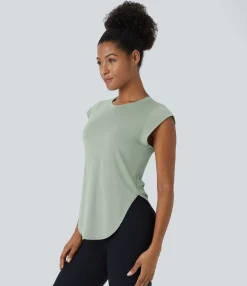 Yoga Tops|Sports Tops<HALARA Round Neck Curved Hem Yoga Sports Top